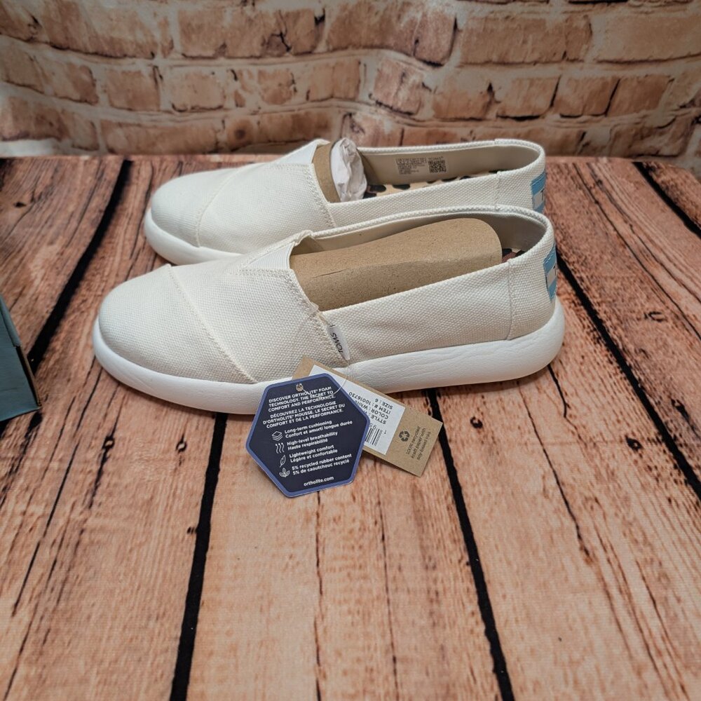 Tom's Alpargata Mallow Casual White Canvas Slip-On Shoes with Leopard Insole 6 - Picture 5 of 15